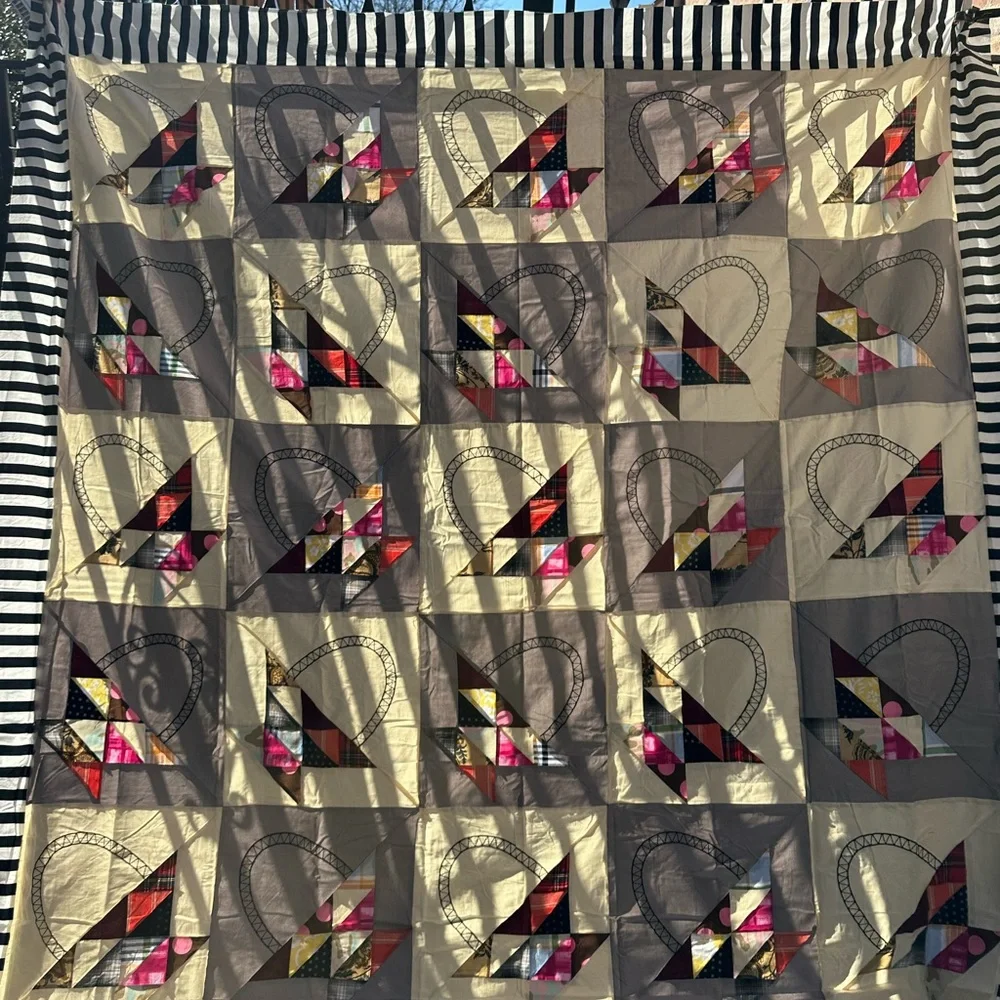 Queen Size Handmade Gray Quilt Top 86”x86”